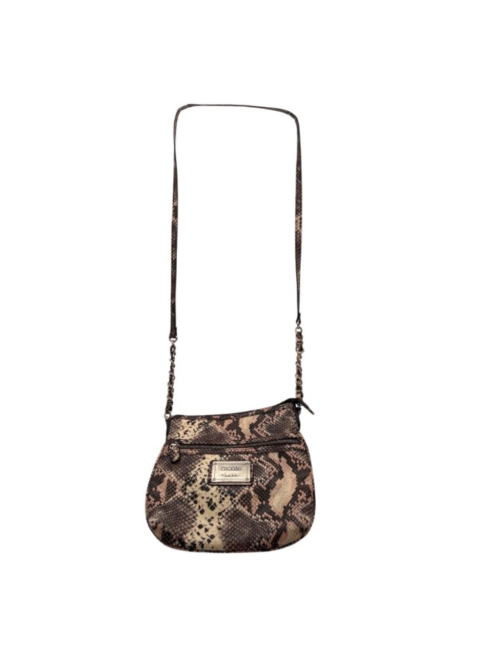 Nicole By Nicole Miller Snakeskin Print Crossbody Bag Chain Strap Zips & Snaps - Picture 3 of 12